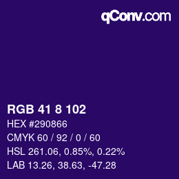 Color code: RGB 41 8 102 | qconv.com
