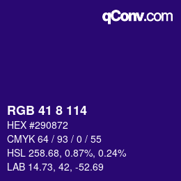 Color code: RGB 41 8 114 | qconv.com