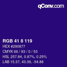 Color code: RGB 41 8 119 | qconv.com