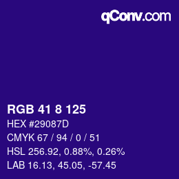 カラーコード: RGB 41 8 125 | qconv.com