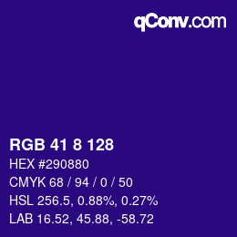 Color code: RGB 41 8 128 | qconv.com