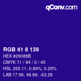 Color code: RGB 41 8 139 | qconv.com