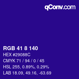 颜色代码: RGB 41 8 140 | qconv.com