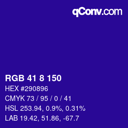 颜色代码: RGB 41 8 150 | qconv.com