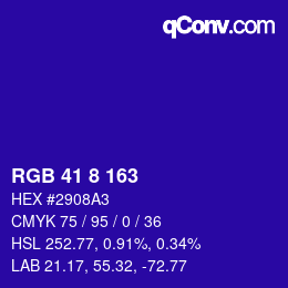 Color code: RGB 41 8 163 | qconv.com