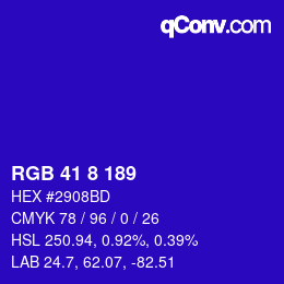 カラーコード: RGB 41 8 189 | qconv.com