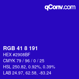 颜色代码: RGB 41 8 191 | qconv.com