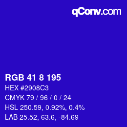 Color code: RGB 41 8 195 | qconv.com