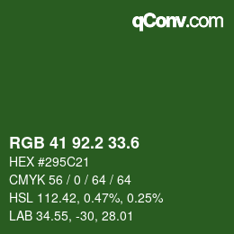 カラーコード: RGB 41 92.2 33.6 | qconv.com