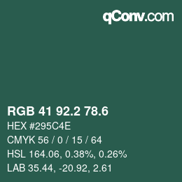 カラーコード: RGB 41 92.2 78.6 | qconv.com