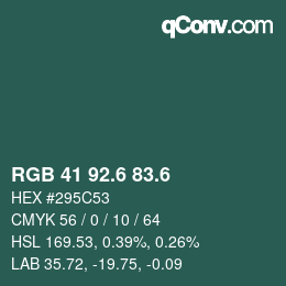 カラーコード: RGB 41 92.6 83.6 | qconv.com