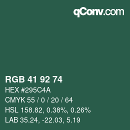 カラーコード: RGB 41 92 74 | qconv.com