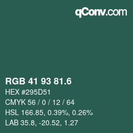 カラーコード: RGB 41 93 81.6 | qconv.com