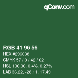 カラーコード: RGB 41 96 56 | qconv.com