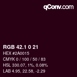 カラーコード: RGB 42.1 0 21 | qconv.com