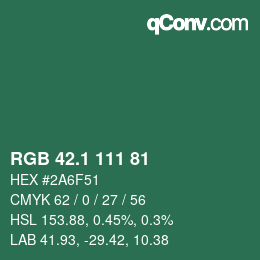 カラーコード: RGB 42.1 111 81 | qconv.com