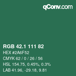 カラーコード: RGB 42.1 111 82 | qconv.com