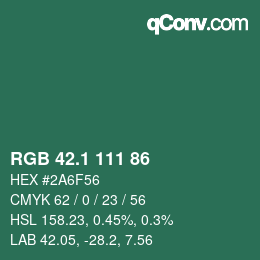カラーコード: RGB 42.1 111 86 | qconv.com
