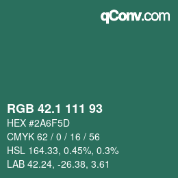 カラーコード: RGB 42.1 111 93 | qconv.com