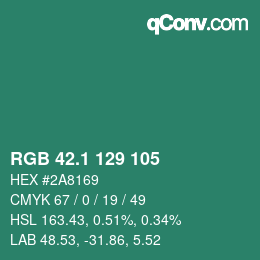 カラーコード: RGB 42.1 129 105 | qconv.com