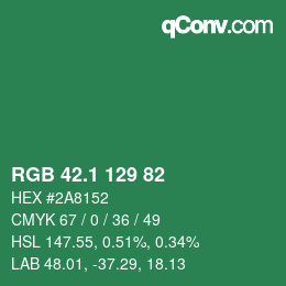 カラーコード: RGB 42.1 129 82 | qconv.com
