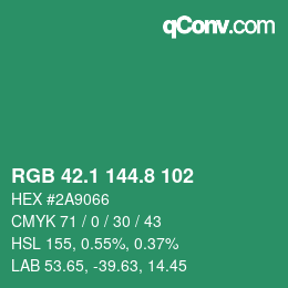 カラーコード: RGB 42.1 144.8 102 | qconv.com