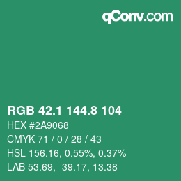 カラーコード: RGB 42.1 144.8 104 | qconv.com