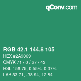 カラーコード: RGB 42.1 144.8 105 | qconv.com