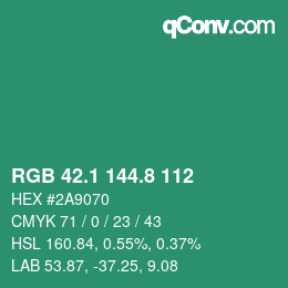 カラーコード: RGB 42.1 144.8 112 | qconv.com