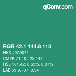 カラーコード: RGB 42.1 144.8 113 | qconv.com