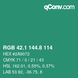 カラーコード: RGB 42.1 144.8 114 | qconv.com