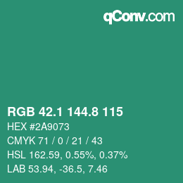カラーコード: RGB 42.1 144.8 115 | qconv.com