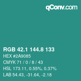 カラーコード: RGB 42.1 144.8 133 | qconv.com