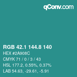 Color code: RGB 42.1 144.8 140 | qconv.com
