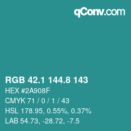 カラーコード: RGB 42.1 144.8 143 | qconv.com