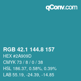 カラーコード: RGB 42.1 144.8 157 | qconv.com