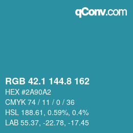 カラーコード: RGB 42.1 144.8 162 | qconv.com