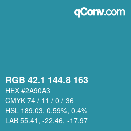 カラーコード: RGB 42.1 144.8 163 | qconv.com