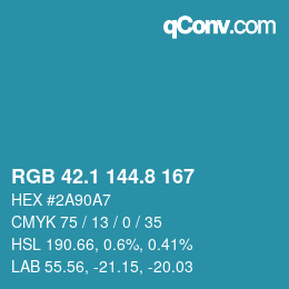 カラーコード: RGB 42.1 144.8 167 | qconv.com