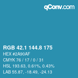 カラーコード: RGB 42.1 144.8 175 | qconv.com
