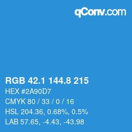 カラーコード: RGB 42.1 144.8 215 | qconv.com