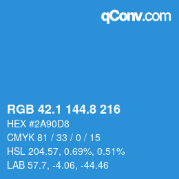 Color code: RGB 42.1 144.8 216 | qconv.com