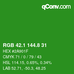 カラーコード: RGB 42.1 144.8 31 | qconv.com