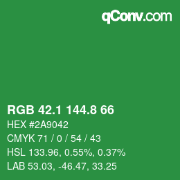 カラーコード: RGB 42.1 144.8 66 | qconv.com