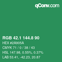 カラーコード: RGB 42.1 144.8 90 | qconv.com