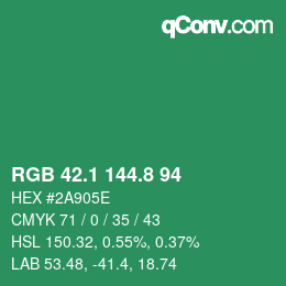 カラーコード: RGB 42.1 144.8 94 | qconv.com