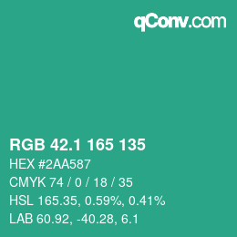 カラーコード: RGB 42.1 165 135 | qconv.com