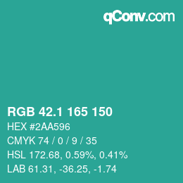 カラーコード: RGB 42.1 165 150 | qconv.com
