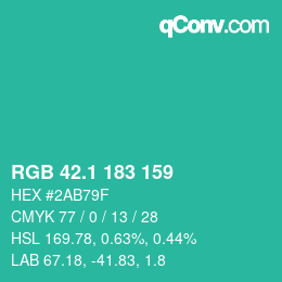 カラーコード: RGB 42.1 183 159 | qconv.com