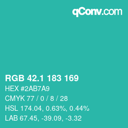 カラーコード: RGB 42.1 183 169 | qconv.com
